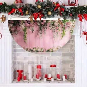 Bandiera decorativa a ventaglio con fiori rosa e venature del legno per matrimoni