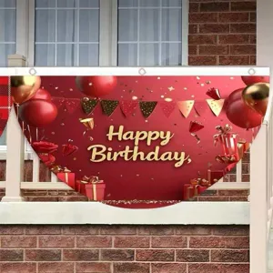 Elegant red and gold pleated fan banner for birthday party fence decoration