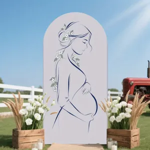 Minimalist Pregnant Mother Silhouette Arched Backdrop Baby Shower Party Decoration Prop Gentle Line Art Maternity Photography Background Fabric Cover