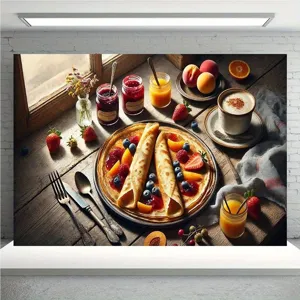 Vintage Franse Flensje Eten Fotografie Achtergrond Pongee Polyester Rustieke Houten Tafel Dessert Feest Ontbijt Studio Achtergrond