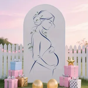 Elegant minimalist pregnant woman silhouette arch backdrop for baby shower party decoration
