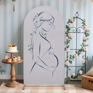 Minimalist pregnant woman silhouette arched backdrop for baby shower decoration.