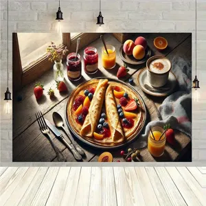 Fotografie achtergrond met Franse crêpe en fruit thema voor dessertfeestjes