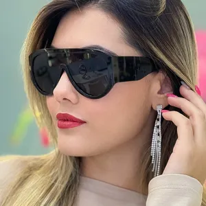 Gafas de sol de pantalla grande para mujer, gafas de moda de una pieza vista detalle.