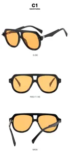 Modische Pilotensonnenbrille mit orangefarbenen Gläsern in drei verschiedenen Ansichten
