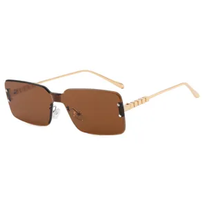 Gafas de sol cuadradas sin montura con lentes marrones degradadas y patillas doradas