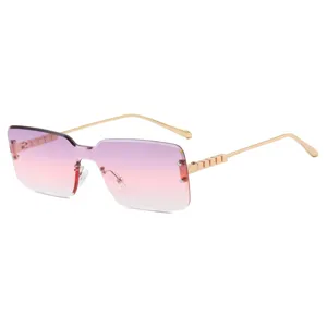 Gafas de sol cuadradas sin montura con lentes degradadas moradas y montura dorada