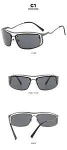 Vue multi-angle de lunettes de soleil Y2K steampunk en métal ajouré, finition bronze
