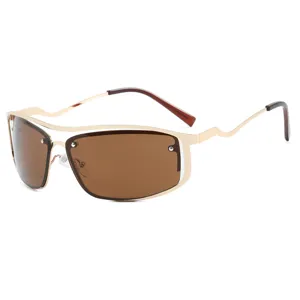Lunettes de soleil métalliques irrégulières Y2K steampunk rétro verres bruns femmes