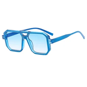 Lunettes de soleil carrées bleues élégantes avec monture transparente à double pont chic