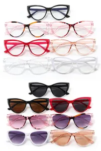 Stijlvolle collectie kleurrijke cat-eye blauwlichtfilter brillen en zonnebrillen set.