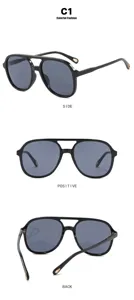 Vue multi-angle de lunettes de soleil aviateur rétro classiques à double pont noir