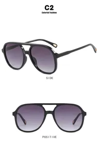 Vues détaillées de lunettes de soleil aviateur rétro à double pont et verres dégradés
