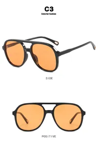 Lunettes aviateur à double pont avec verres orange, vues de face et de profil.