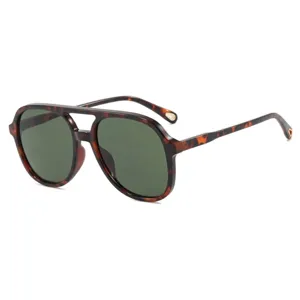 Lunettes de soleil aviateur vintage à double pont avec monture écaille et verres verts