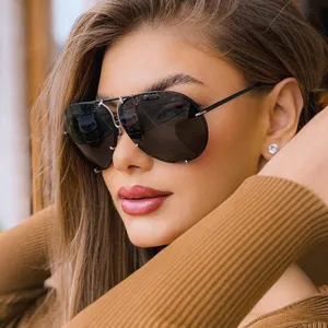 Fashion Retro Aviator Sunglasses For Women Metal Frame Large Square Sun Protection UV400 New Eyewear Outdoor Driving Daily Wear Accessories