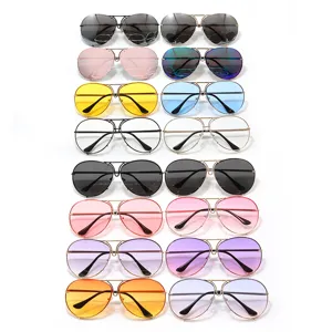 Collection of various colored vintage aviator sunglasses with slim metal frames