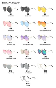 Detailed grid display of retro aviator sunglasses in sixteen stylish color variants