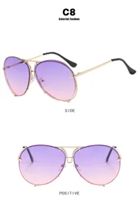 Retro aviator sunglasses with purple gradient lenses and gold metal frame details