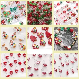 Christmas Cartoon DIY Beads Charms Kit Hand Painted Glass Beads Santa Claus Tree Mitten Jewelry Making Accessories