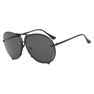 Stylish vintage oversized metal aviator sunglasses for women with black tinted lenses
