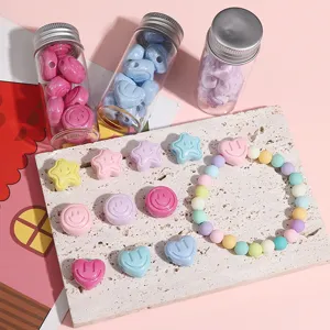 Acrylic Smiley Face Beads Round Heart Star Shape Cream Macaron Color Loose Beads For DIY Bracelet Phone Chain Jewelry Making