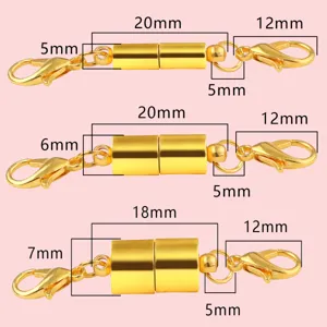 Detailed dimensions of gold magnetic lobster clasp connectors for DIY jewelry