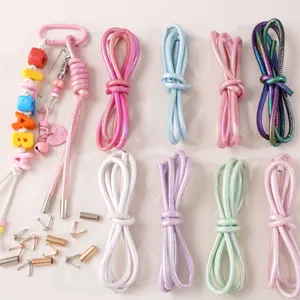 Detailed view of 6mm colorful faux leather cords and metal hardware for DIY phone straps