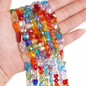 Detailed view of colorful faceted glass crystal beads for DIY jewelry making