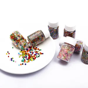 Detail view of vibrant 2mm bottled glass seed beads for DIY jewelry making projects.