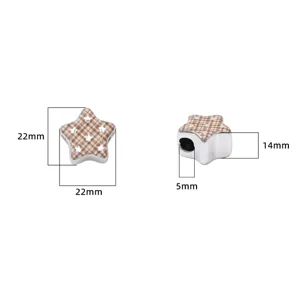 Dimensioni dettagliate della perla a stella a scacchi argentata da 22 mm e foro 5 mm