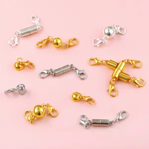 Detailed view of assorted gold and silver magnetic lobster clasps for DIY jewelry