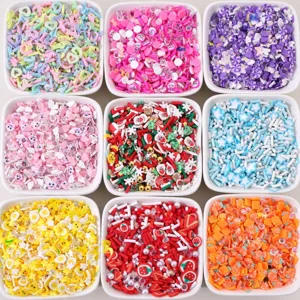 Assorted colorful polymer clay slices for DIY phone case decoration and craft accessories
