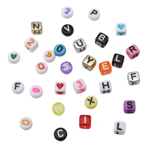 Detailed view of colorful acrylic alphabet and number beads for DIY jewelry making