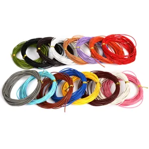 Variety of colorful round faux leather cords for DIY jewelry making and craft projects.