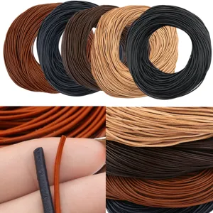Circular imitation leather cord for DIY jewelry making in multiple brown and black tones.