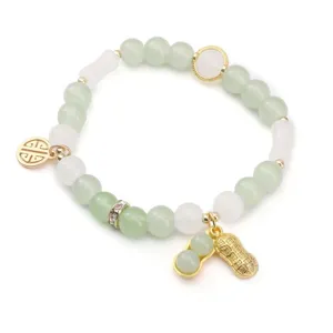 Detail view of New Chinese style beaded bracelet with imitation jade and peanut charm