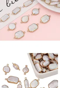 Close-up of irregular freshwater pearls with gold edges and double connectors
