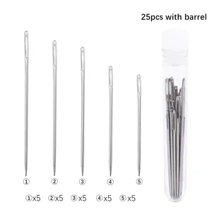 Lot de 25 aiguilles à coudre à gros chas avec un tube de rangement en plastique clair