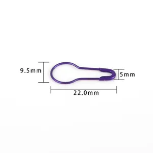 Detaillierte Abmessungen einer violetten Birnen Sicherheitsnadel zum Stricken