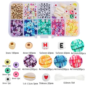 Komplettes DIY-Schmuckset mit Fimo-Perlen Buchstaben-Anhängern und Aufbewahrungsbox