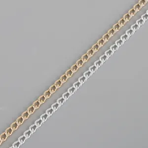 Macro view of gold and silver aluminium curb chains for DIY jewelry making and accessories