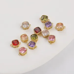 14K gold plated square cubic zirconia double loop charms for DIY jewelry making kits