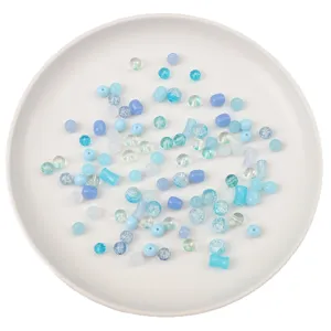 Mixed blue glass beads set with round jelly and bamboo shapes for DIY jewelry making