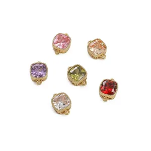14K gold plated square colorful cubic zirconia pendants for DIY jewelry making