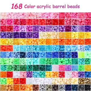 Hochauflösende Detailansicht von 168 leuchtenden Farben Acryl-Trommelperlen für DIY-Schmuck.