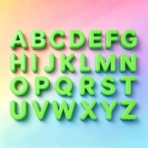 Macro view of glossy green acrylic A-Z alphabet letters for DIY crafts