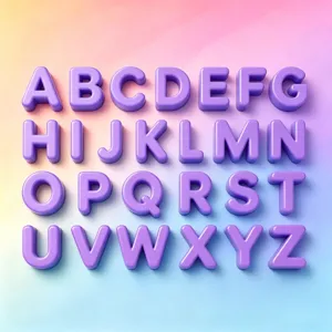 Set of purple 3D acrylic uppercase alphabet beads from A to Z for DIY jewelry making.