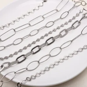 Stainless Steel DIY Jewelry Making Chain Cross O-Shaped Lip Chain Extension Necklace Bracelet Handcrafted Accessory Material