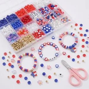 Kit de Fabricación de Joyas DIY del Día de la Independencia de EE. UU. Juego de Cuentas Acrílicas Rojas Blancas y Azules para Pulsera Collar Regalo
